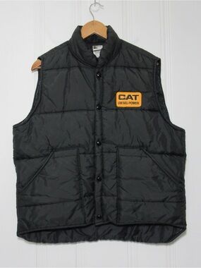 CAT Diesel Power Black Nylon Zip Up Puffer Vest Size Large